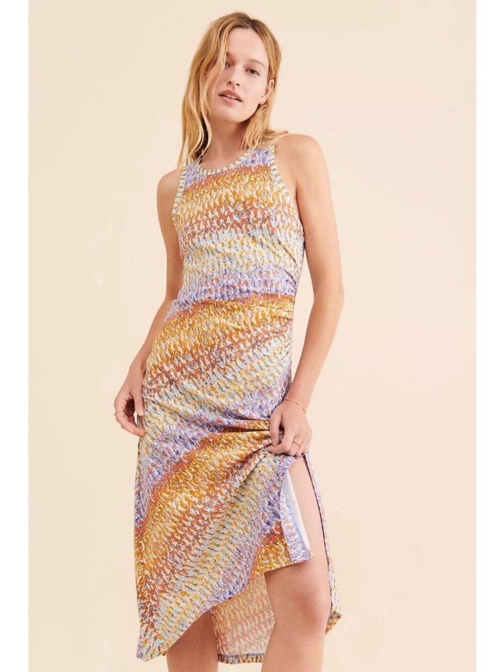 Anthropologie Daily Practice women's 1X treasure tank dress fitted midi ruched